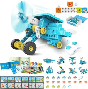 WhalesBot A7 36-in-1 Kids Coding & RC Robot Kit, 160  Piece Educational Building Set with Sensors & 2 Controllers & Motors, Interactive Storytelling & Play Cards, Toy Gift for Boys & Girls Ages 3-8