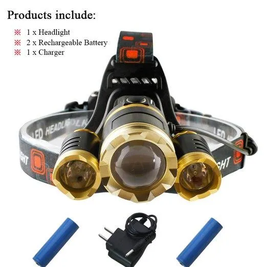 White light yellow hoofdlamp 3T6 CREE XML T6 headlamp led headlight rechargeable lights 18650 battery head flashlight head torch