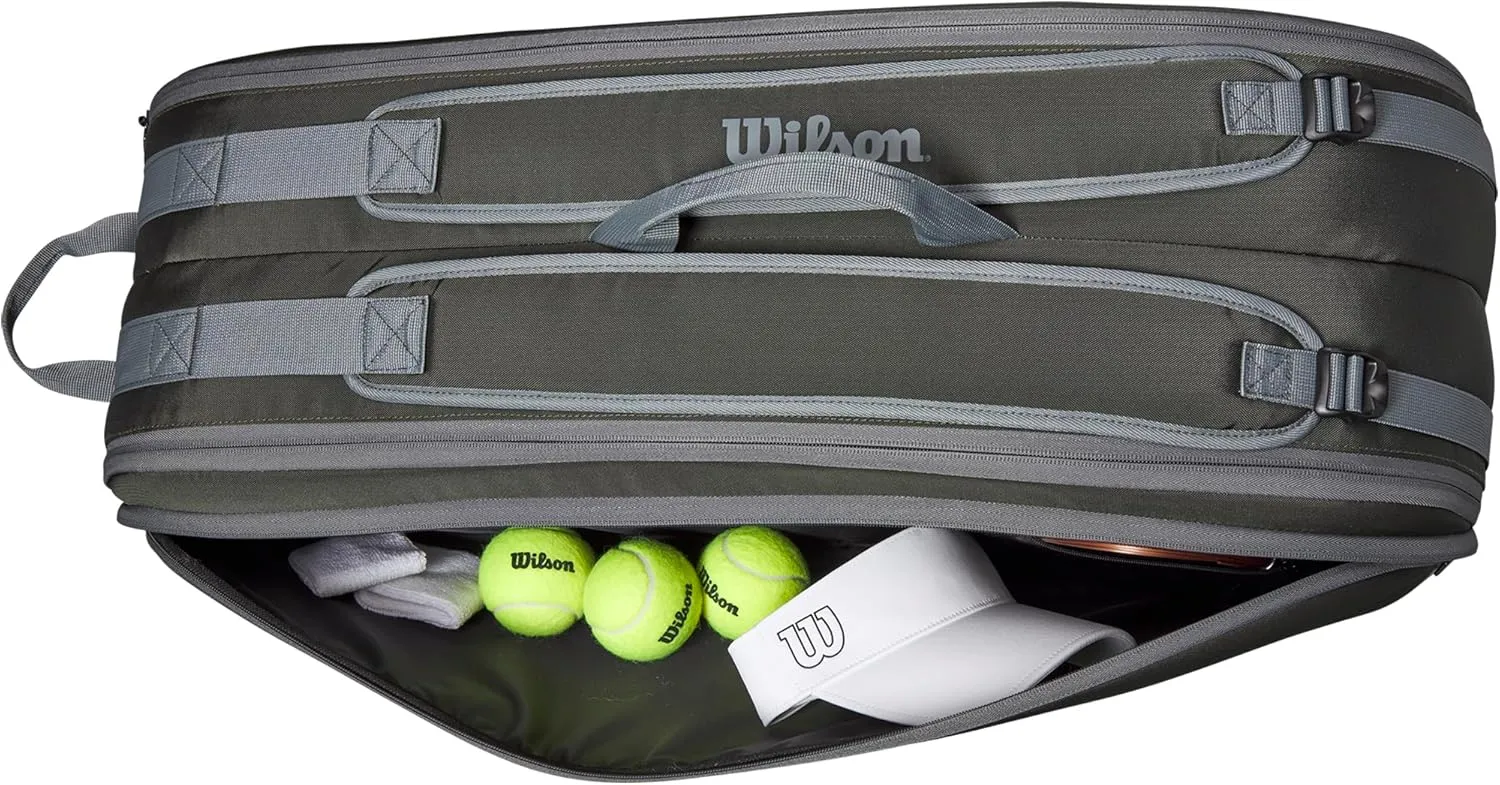 WILSON Tour Tennis Racket Bag - Dark Green and Stone Grey