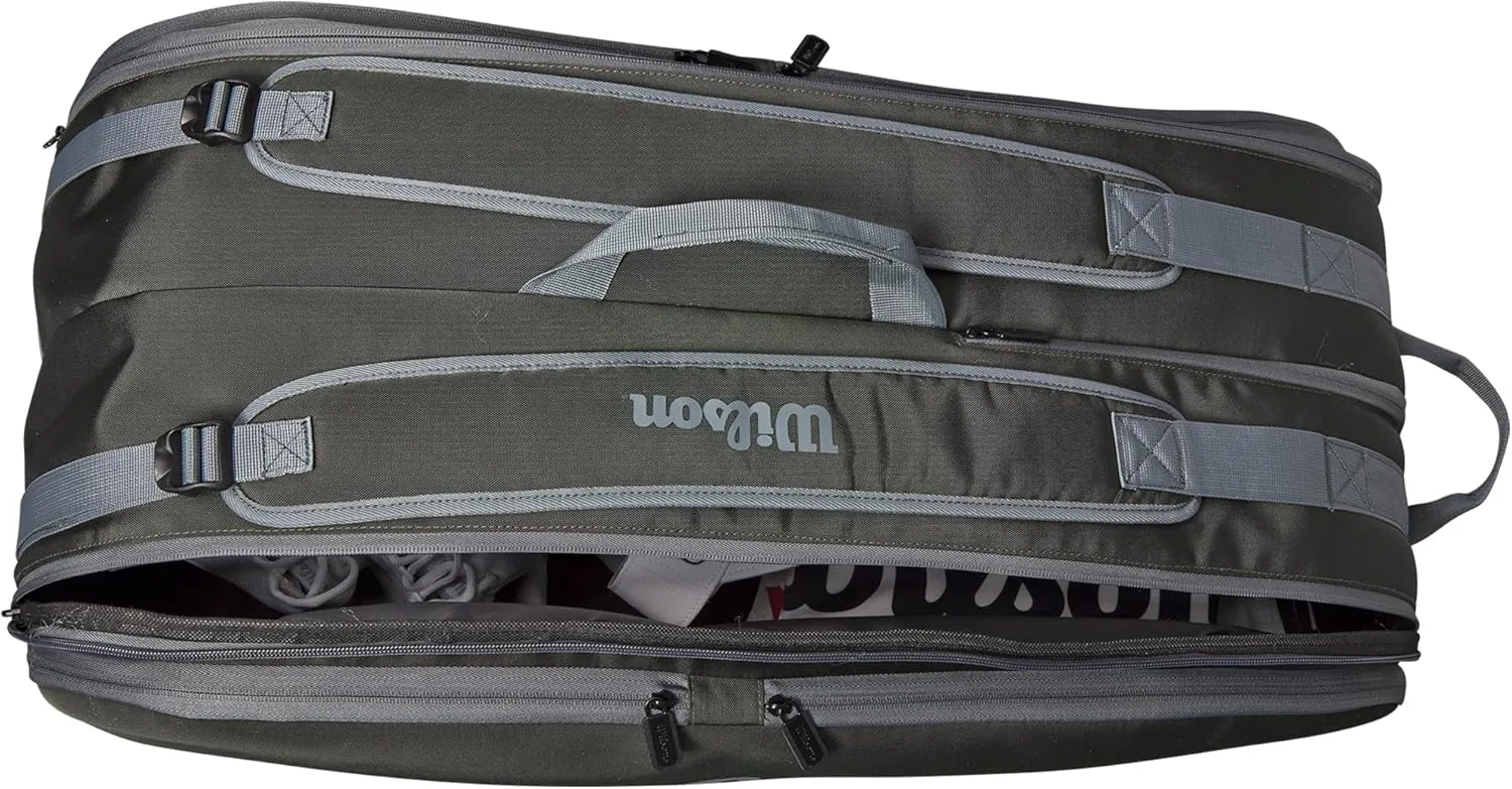 WILSON Tour Tennis Racket Bag - Dark Green and Stone Grey
