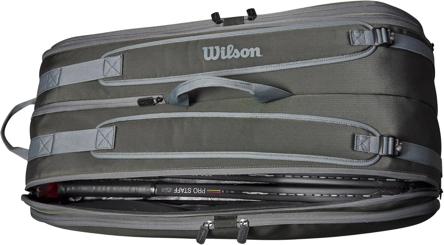 WILSON Tour Tennis Racket Bag - Dark Green and Stone Grey