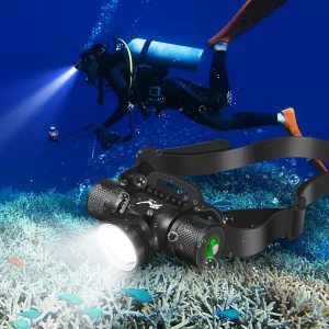 WINDFIRE Scuba Diving Light, Long Range Diving Flashlight Headlamp, 5 Modes Dive Flashlight, Ultra Bright IPX8 Waterproof Underwater 80 Meters Safety Snorkeling Head Light with Power Indicator