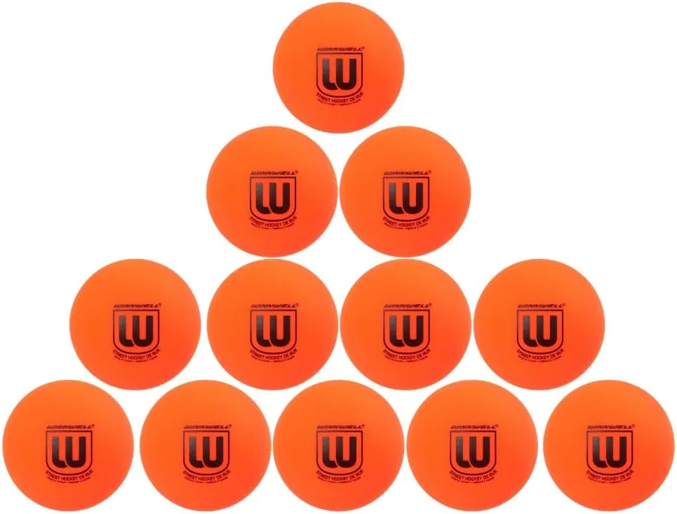 Winnwell Street Hockey Balls Orange Medium Density Ball for Indoor & Outdoor - Made for for Field, Road & Street Hockey Games – with Storage Bag - 65mm & 50 Gram Weight (12-Pack)