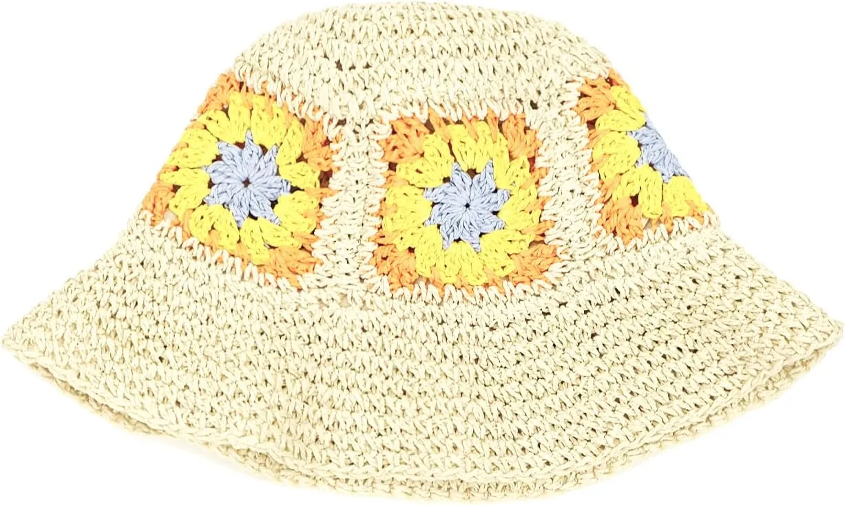 Women Straw Sun Hat Foldable Beach Hat Sunflower Floppy Bucket Hat