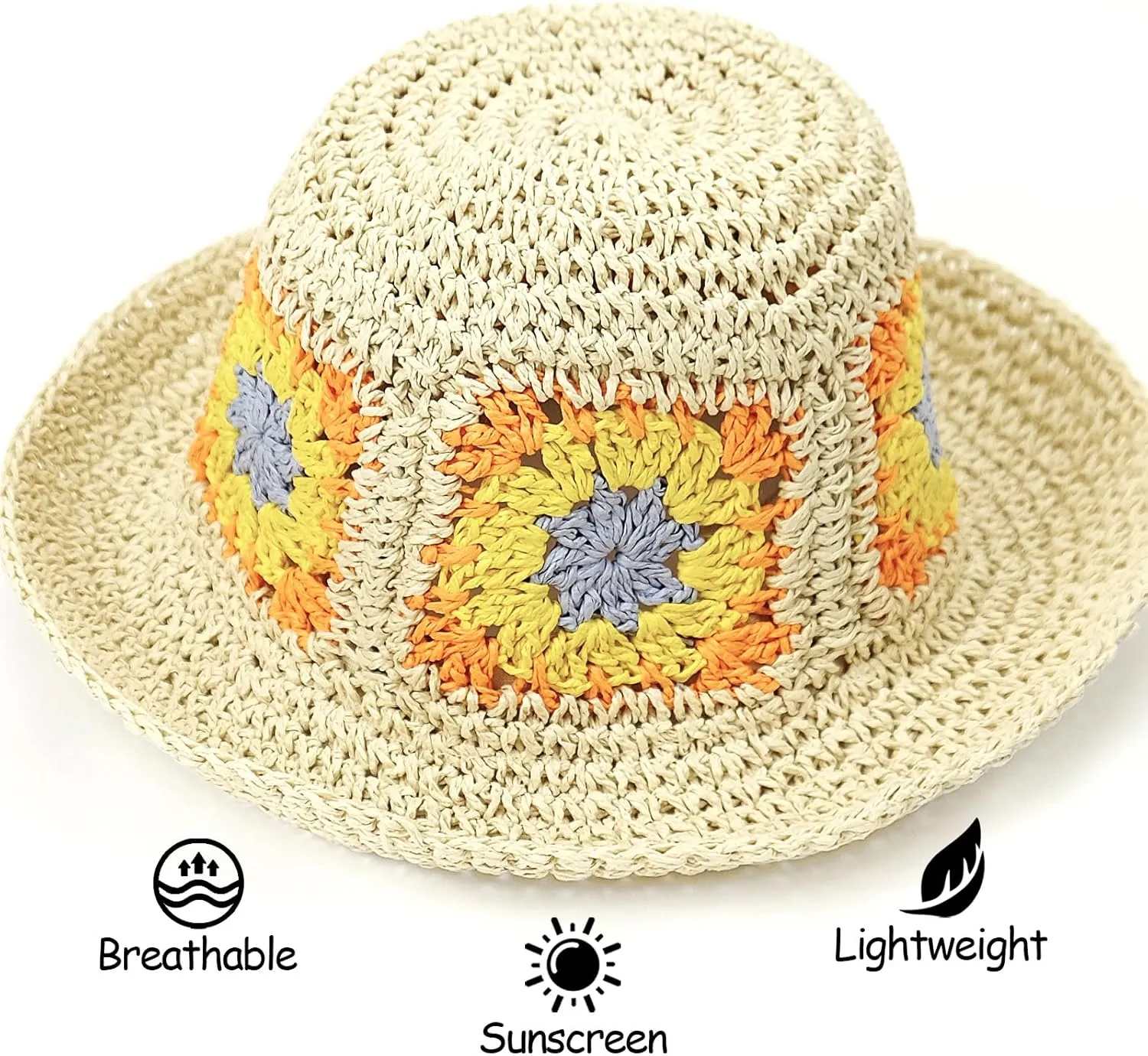 Women Straw Sun Hat Foldable Beach Hat Sunflower Floppy Bucket Hat