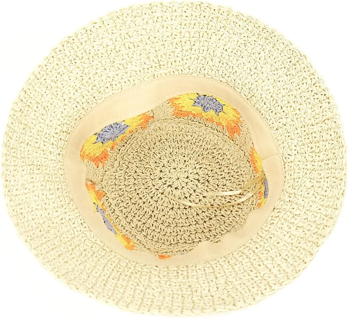 Women Straw Sun Hat Foldable Beach Hat Sunflower Floppy Bucket Hat