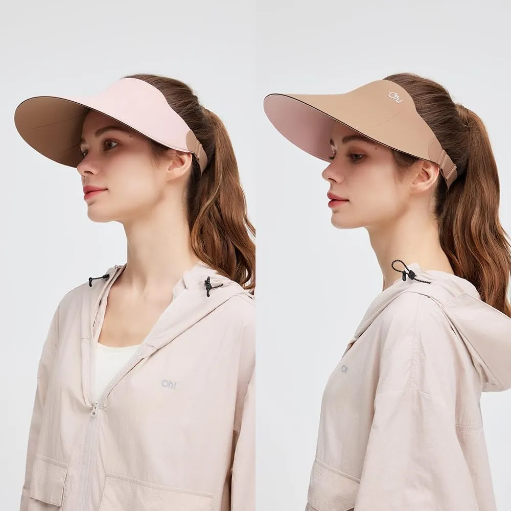 Women Wide Brim Sun Visor Hat Foldable UPF 50  Roll Up Packable Beach Cap Double Sided Wear UPF50 