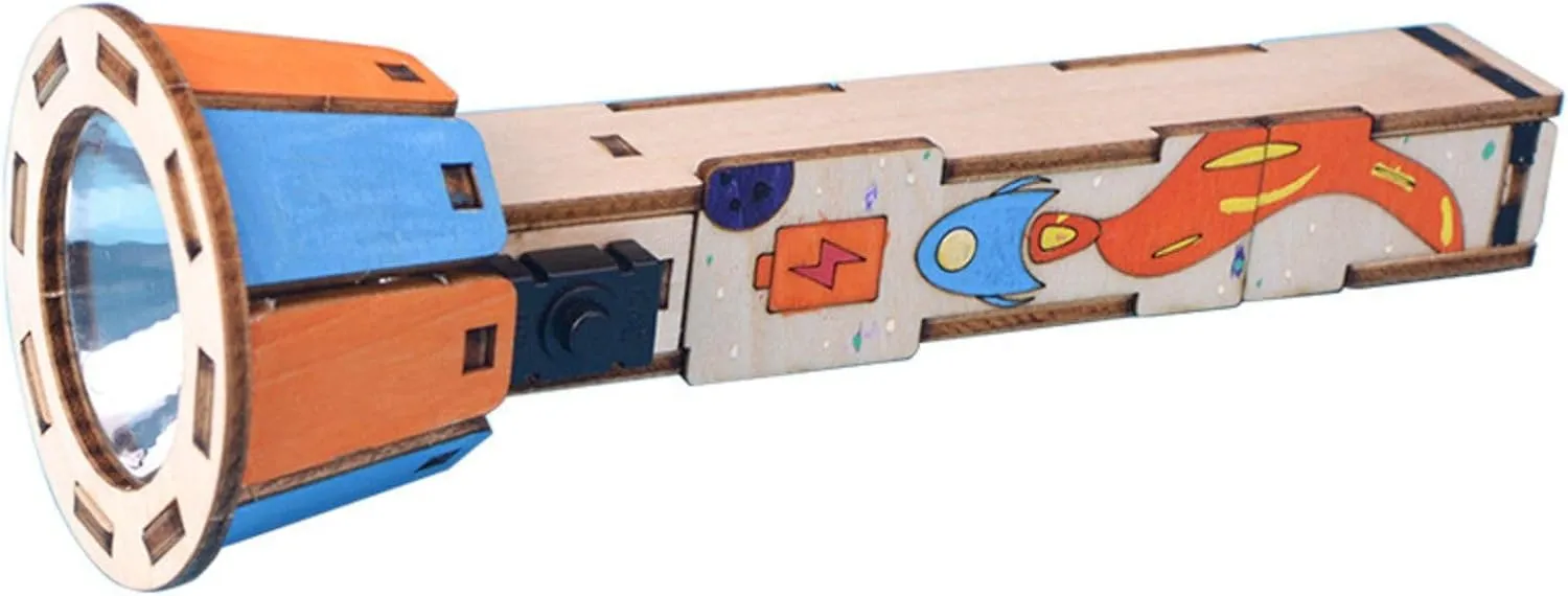Wooden DIY Flashlight STEM Kit for Kids Ages 8-12 – Battery Powered Science Experiment Toy for Physics & Optics Learning – Educational Buildable Project for Boys & Girls