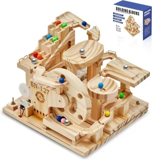 Wooden Marble Run Electric Motorized, Electric Model Kit Marble Run Brain Teaser Wooden Puzzles Building Toy, 3D Wooden Puzzles for Adults and Kids to Build