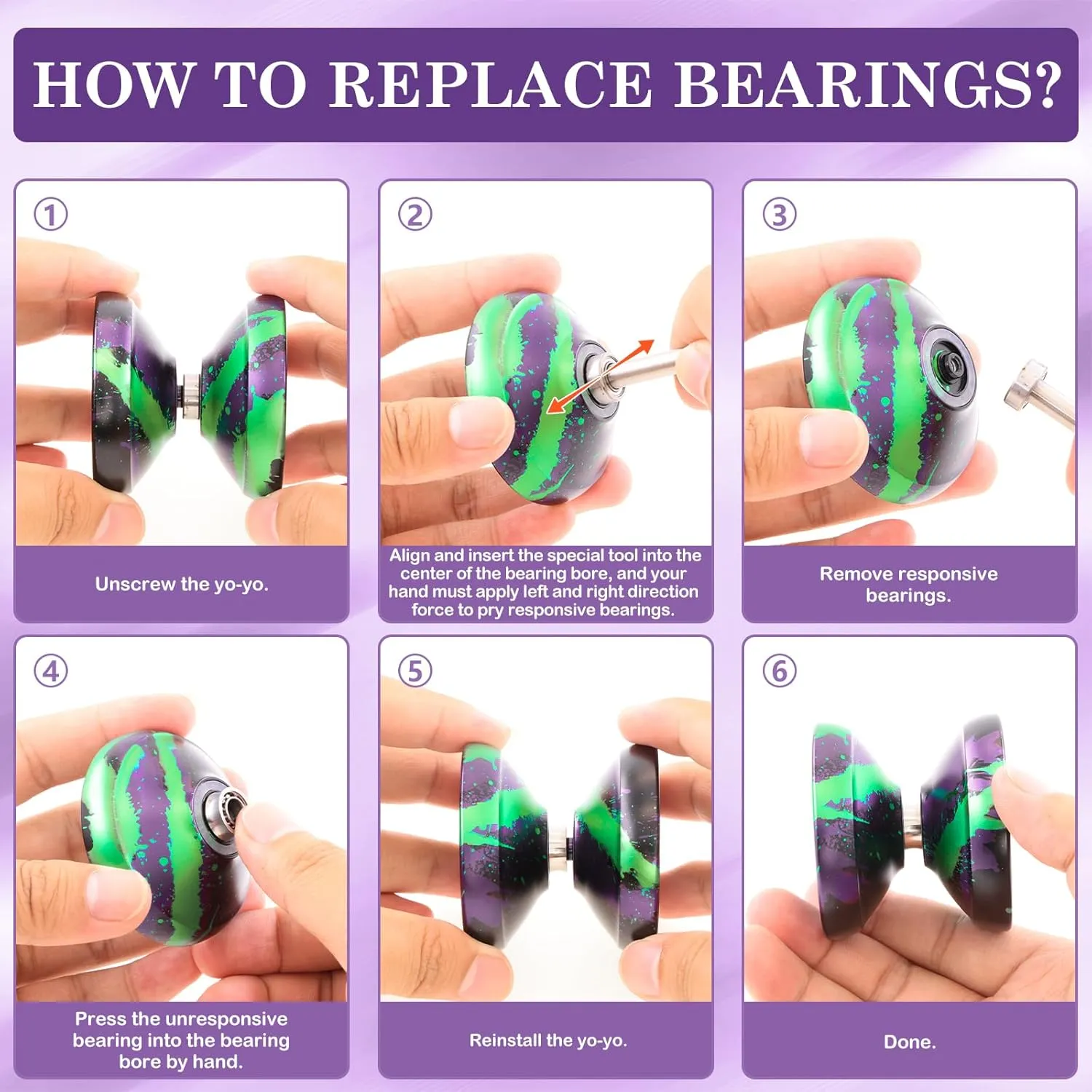 X0312 Responsive Yoyo Professional Unresponsive Yoyo for Kids 8-12 Finger Spin Trick Yo Yo for Kids Adults Metal Yoyos with Bearing Kit, 10 Yo-Yo Strings, Case & Glove - Black Green Purple