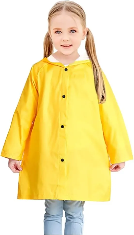 Yellow Kids Raincoat - Lightweight Long Hooded Rain Jacket for Girls Boys Toddler, Waterproof Kids Yellow Rain Coat