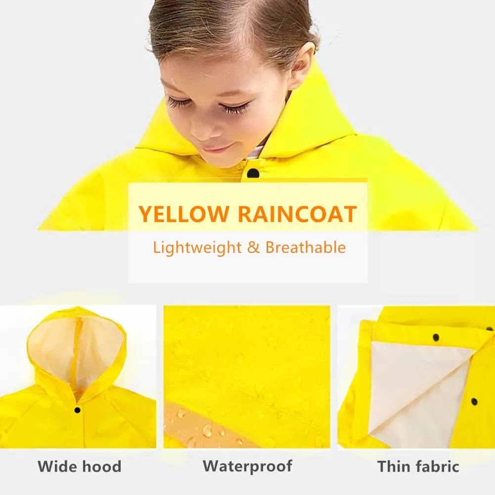 Yellow Kids Raincoat - Lightweight Long Hooded Rain Jacket for Girls Boys Toddler, Waterproof Kids Yellow Rain Coat