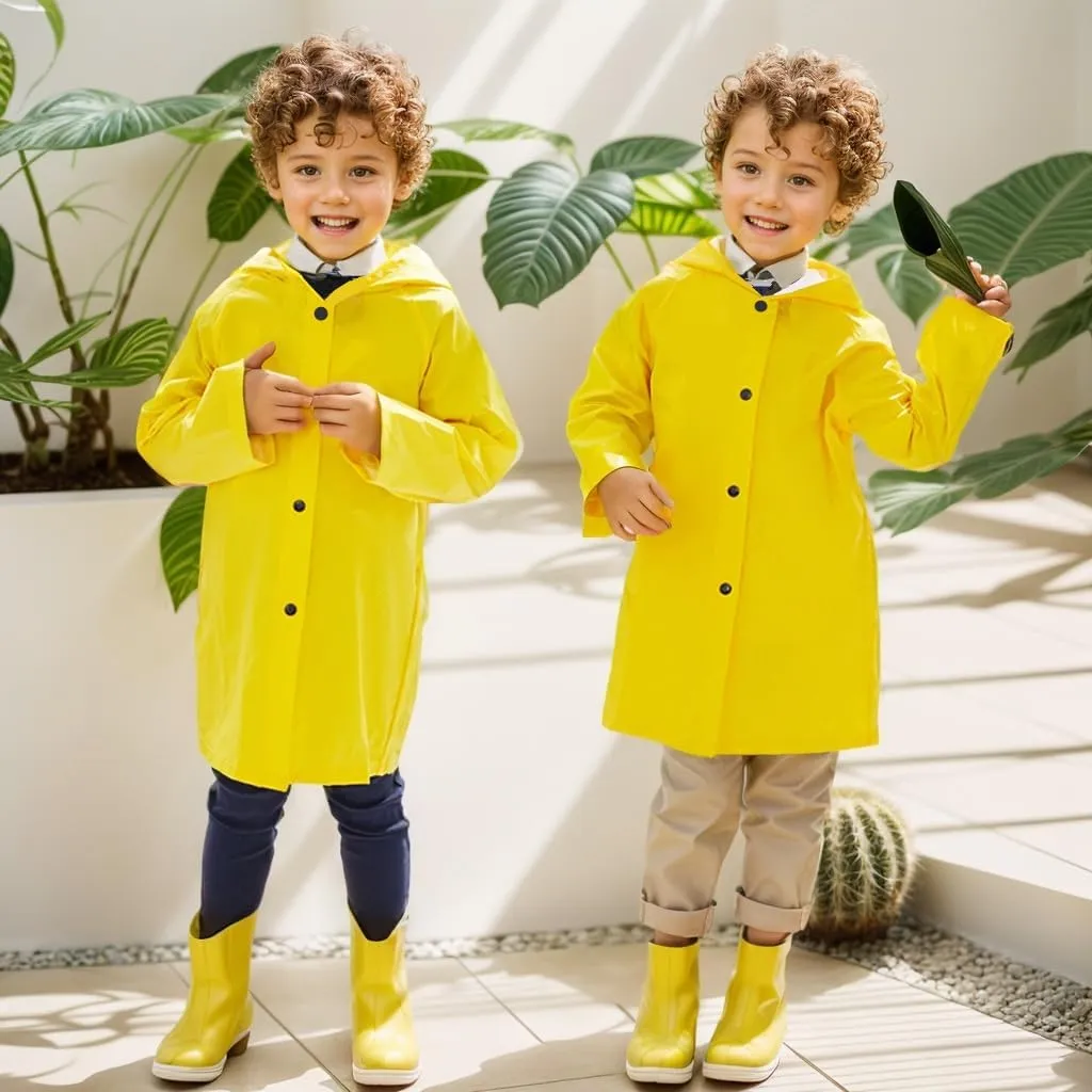 Yellow Kids Raincoat - Lightweight Long Hooded Rain Jacket for Girls Boys Toddler, Waterproof Kids Yellow Rain Coat