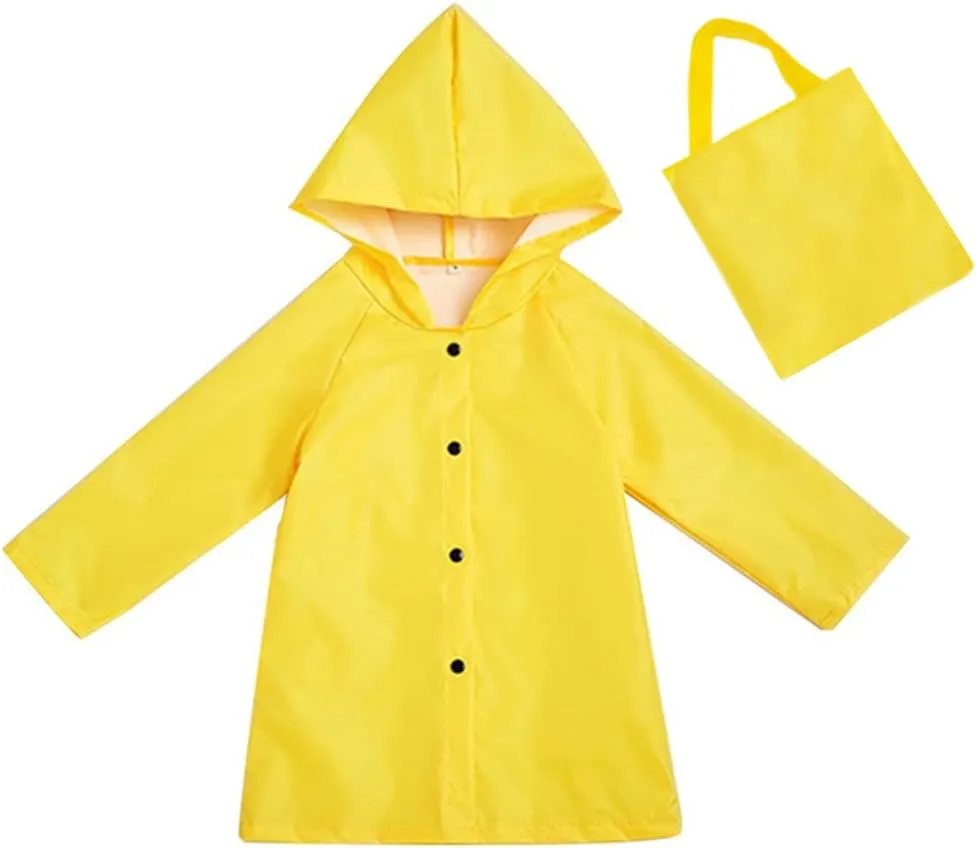 Yellow Kids Raincoat - Lightweight Long Hooded Rain Jacket for Girls Boys Toddler, Waterproof Kids Yellow Rain Coat