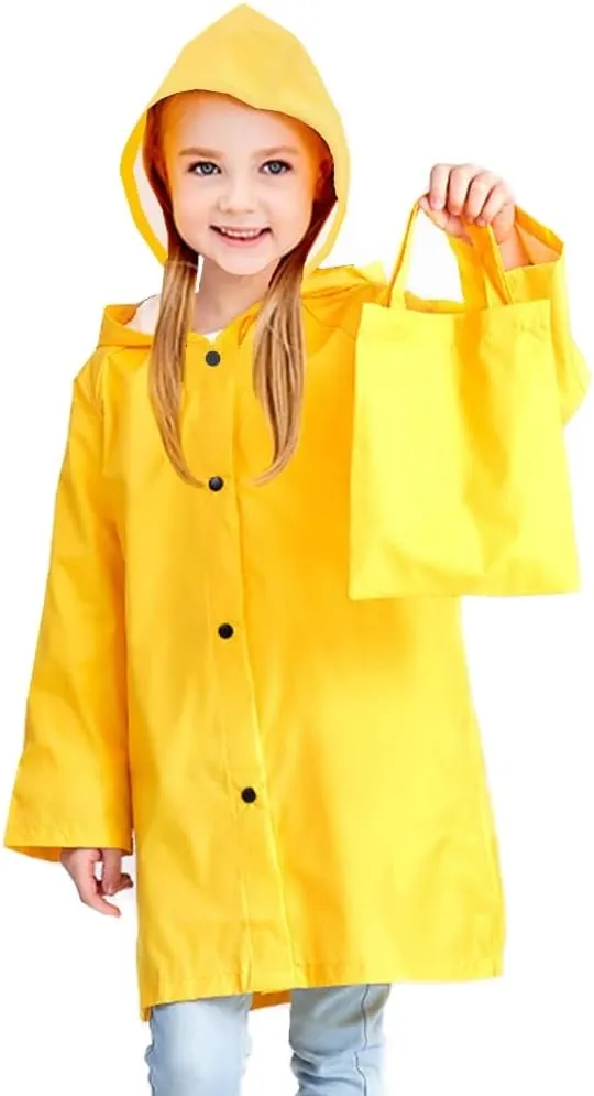 Yellow Kids Raincoat - Lightweight Long Hooded Rain Jacket for Girls Boys Toddler, Waterproof Kids Yellow Rain Coat
