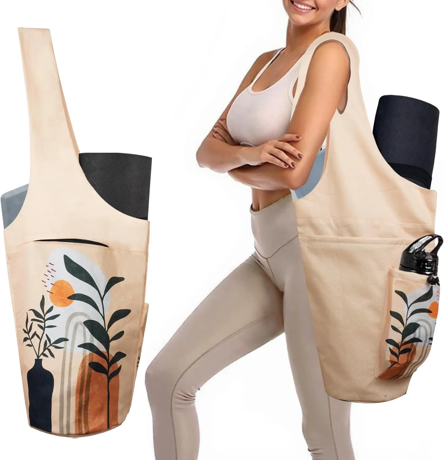 Yoga Mat Bag Carrier for Women Workout Large Waterproof with Zipper Pocket, Keychain and Wide Shoulder Straps