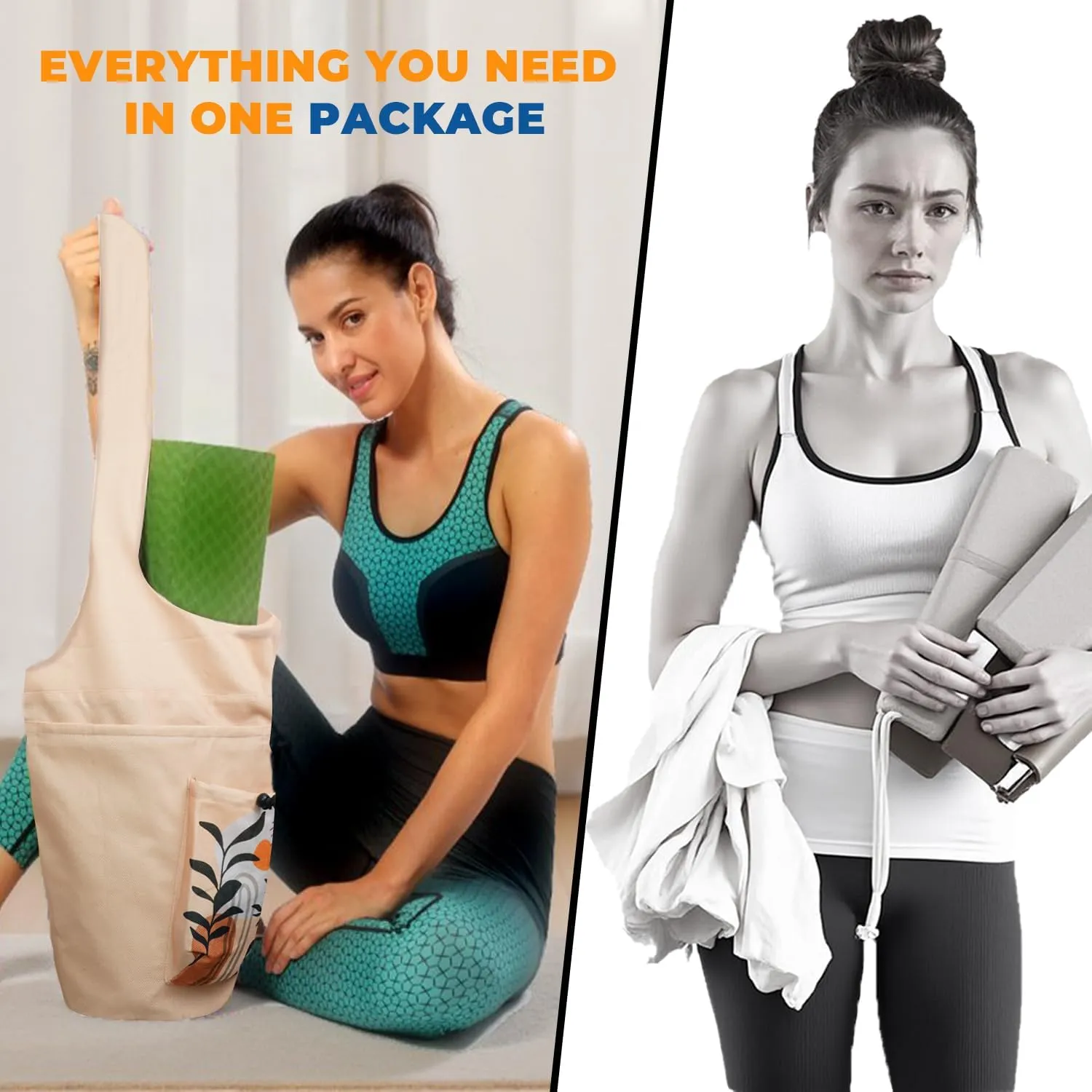 Yoga Mat Bag Carrier for Women Workout Large Waterproof with Zipper Pocket, Keychain and Wide Shoulder Straps
