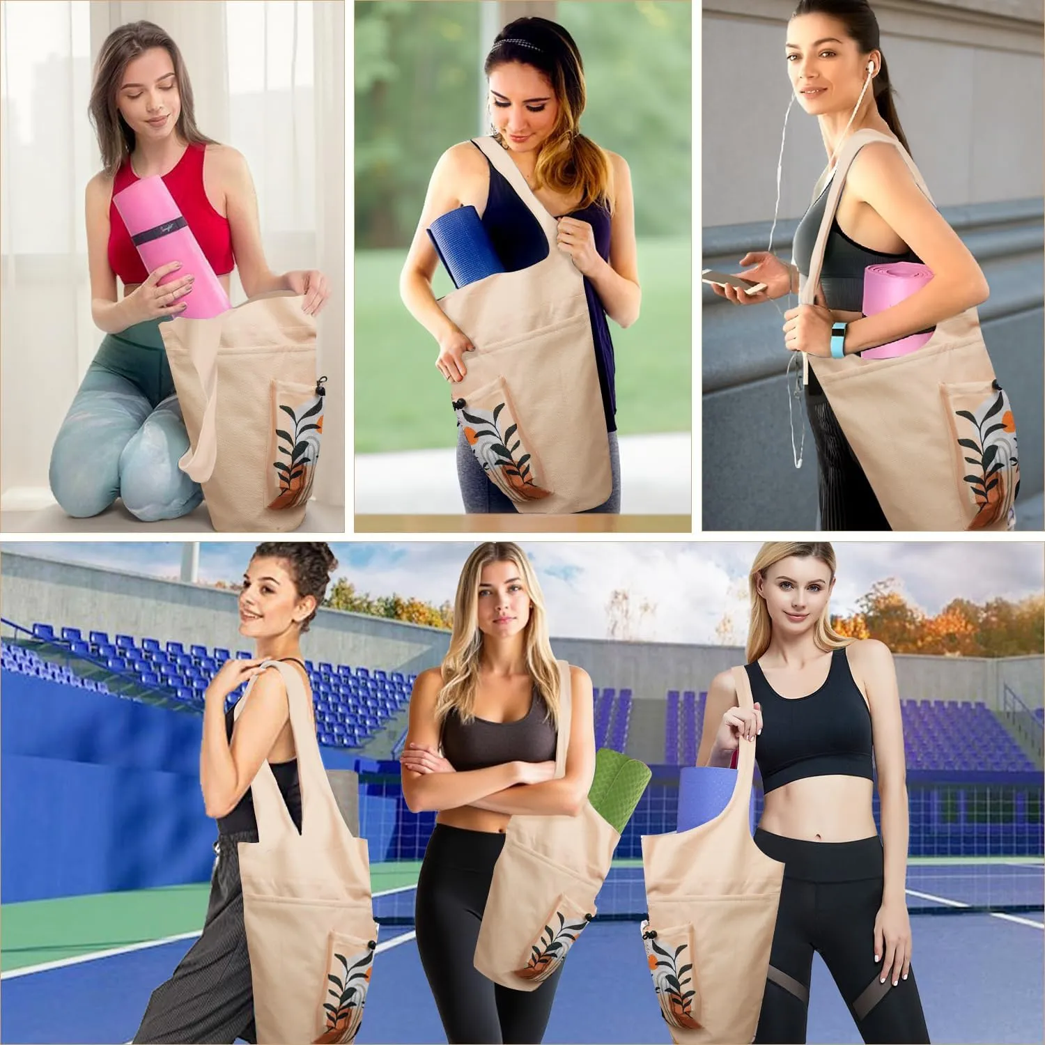 Yoga Mat Bag Carrier for Women Workout Large Waterproof with Zipper Pocket, Keychain and Wide Shoulder Straps