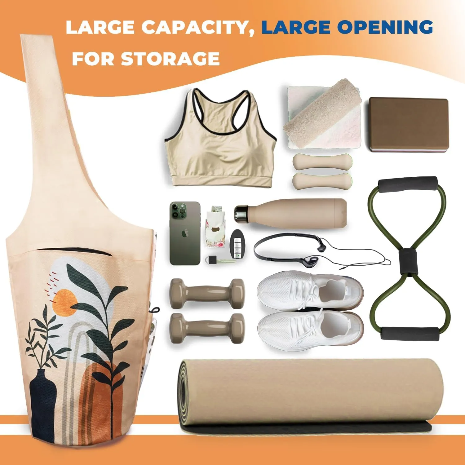 Yoga Mat Bag Carrier for Women Workout Large Waterproof with Zipper Pocket, Keychain and Wide Shoulder Straps