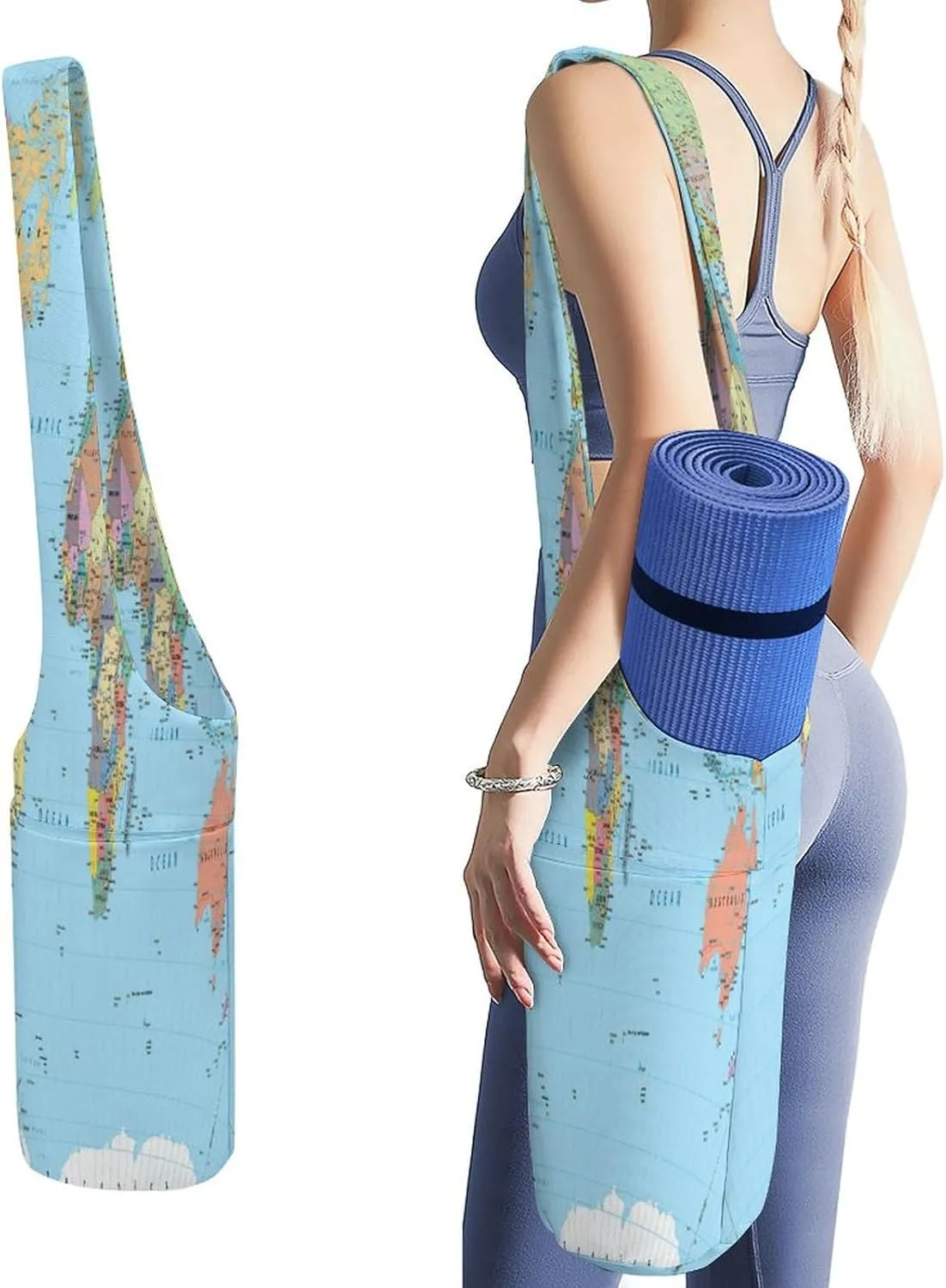 Yoga Mat Bag, Soft Canvas Storage Bag Fashion Mat Bag for Clothes Dorm Organizer with Pocket Shoulder Strap