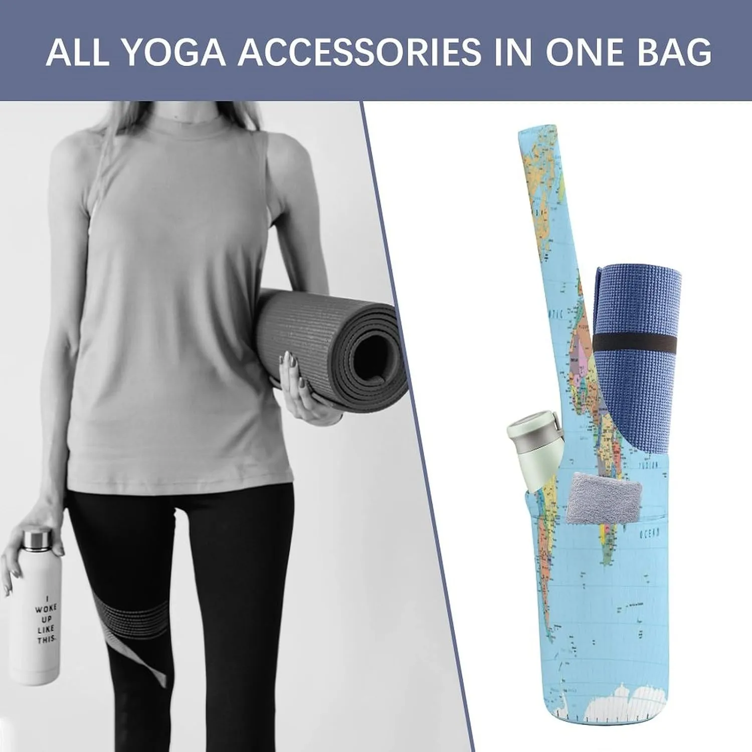 Yoga Mat Bag, Soft Canvas Storage Bag Fashion Mat Bag for Clothes Dorm Organizer with Pocket Shoulder Strap