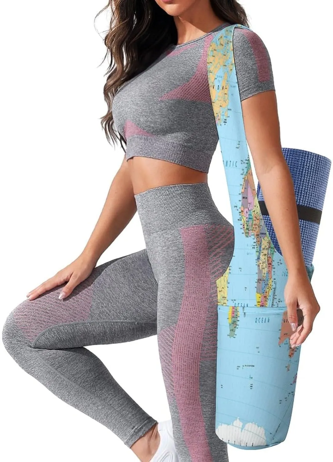 Yoga Mat Bag, Soft Canvas Storage Bag Fashion Mat Bag for Clothes Dorm Organizer with Pocket Shoulder Strap