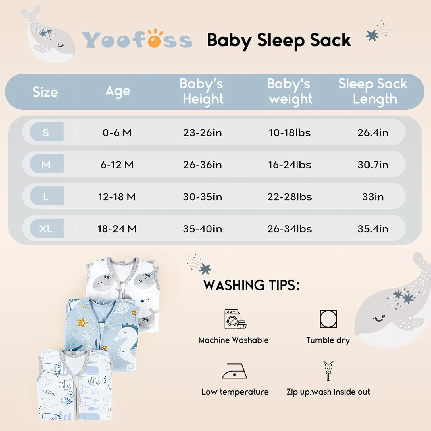 Yoofoss Baby Sleep Sack 18-24 Months 0.5 Tog Wearable Blanket for Baby, 3 Pack 100% Organic Cotton Infant Toddler Sleeping Sack 2-Way Zipper Lightweight Sleep Sack