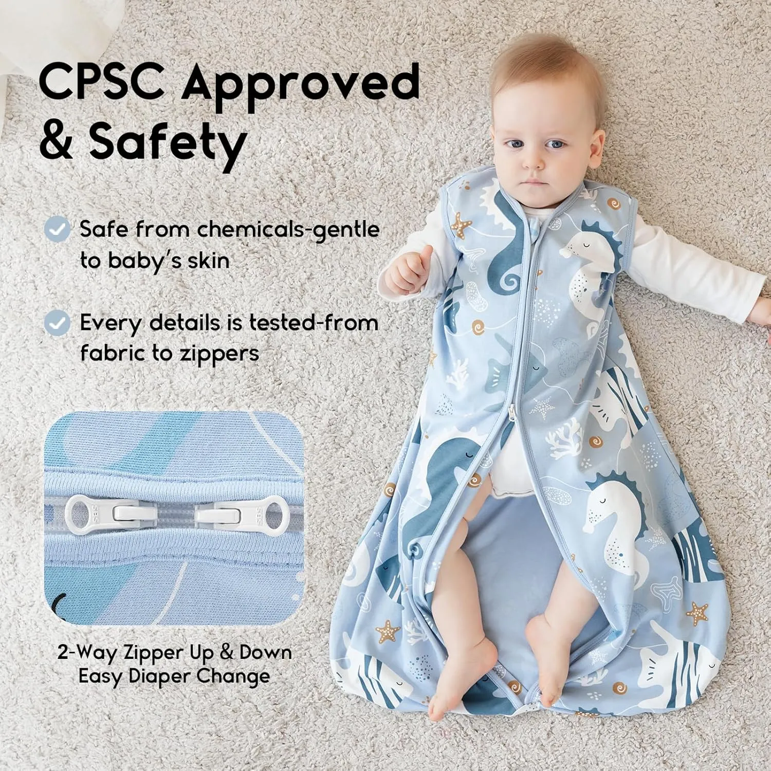 Yoofoss Baby Sleep Sack 18-24 Months 0.5 Tog Wearable Blanket for Baby, 3 Pack 100% Organic Cotton Infant Toddler Sleeping Sack 2-Way Zipper Lightweight Sleep Sack