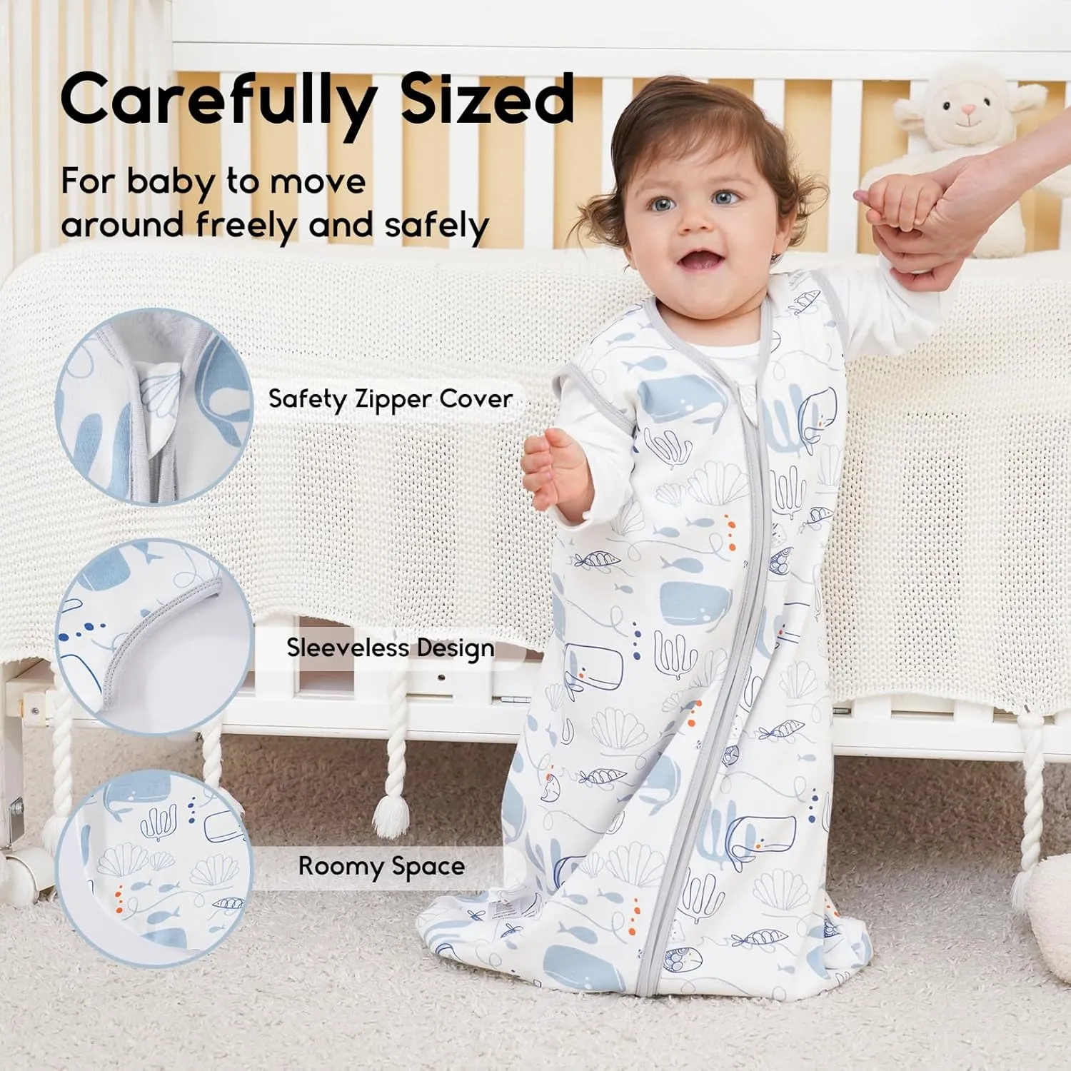 Yoofoss Baby Sleep Sack 18-24 Months 0.5 Tog Wearable Blanket for Baby, 3 Pack 100% Organic Cotton Infant Toddler Sleeping Sack 2-Way Zipper Lightweight Sleep Sack