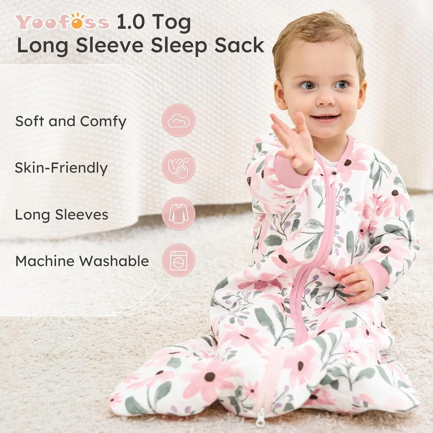 Yoofoss Baby Sleep Sack 18-24 Months 1.0 Tog Long Sleeve Sleep Sack Cotton Wearable Blanket for Toddlers 2-Way Zipper Quilted Sleeping Sacks(X-Large)