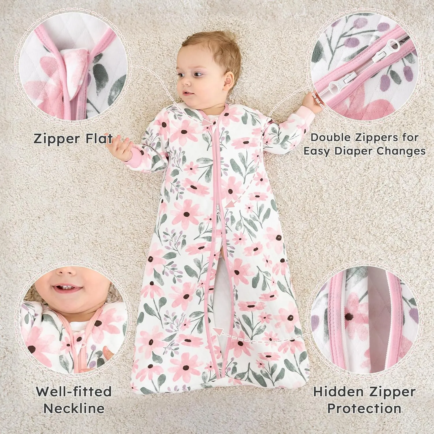 Yoofoss Baby Sleep Sack 18-24 Months 1.0 Tog Long Sleeve Sleep Sack Cotton Wearable Blanket for Toddlers 2-Way Zipper Quilted Sleeping Sacks(X-Large)