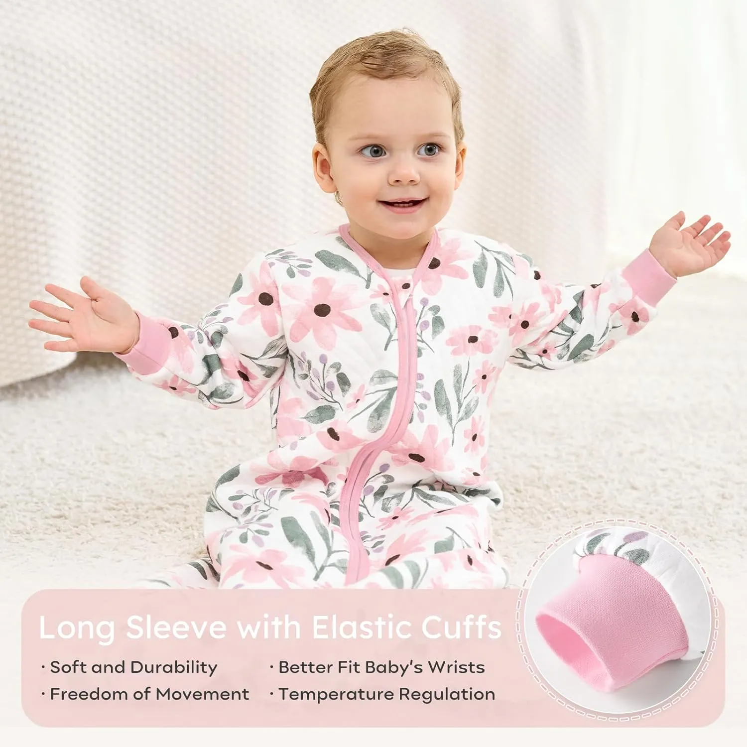 Yoofoss Baby Sleep Sack 18-24 Months 1.0 Tog Long Sleeve Sleep Sack Cotton Wearable Blanket for Toddlers 2-Way Zipper Quilted Sleeping Sacks(X-Large)