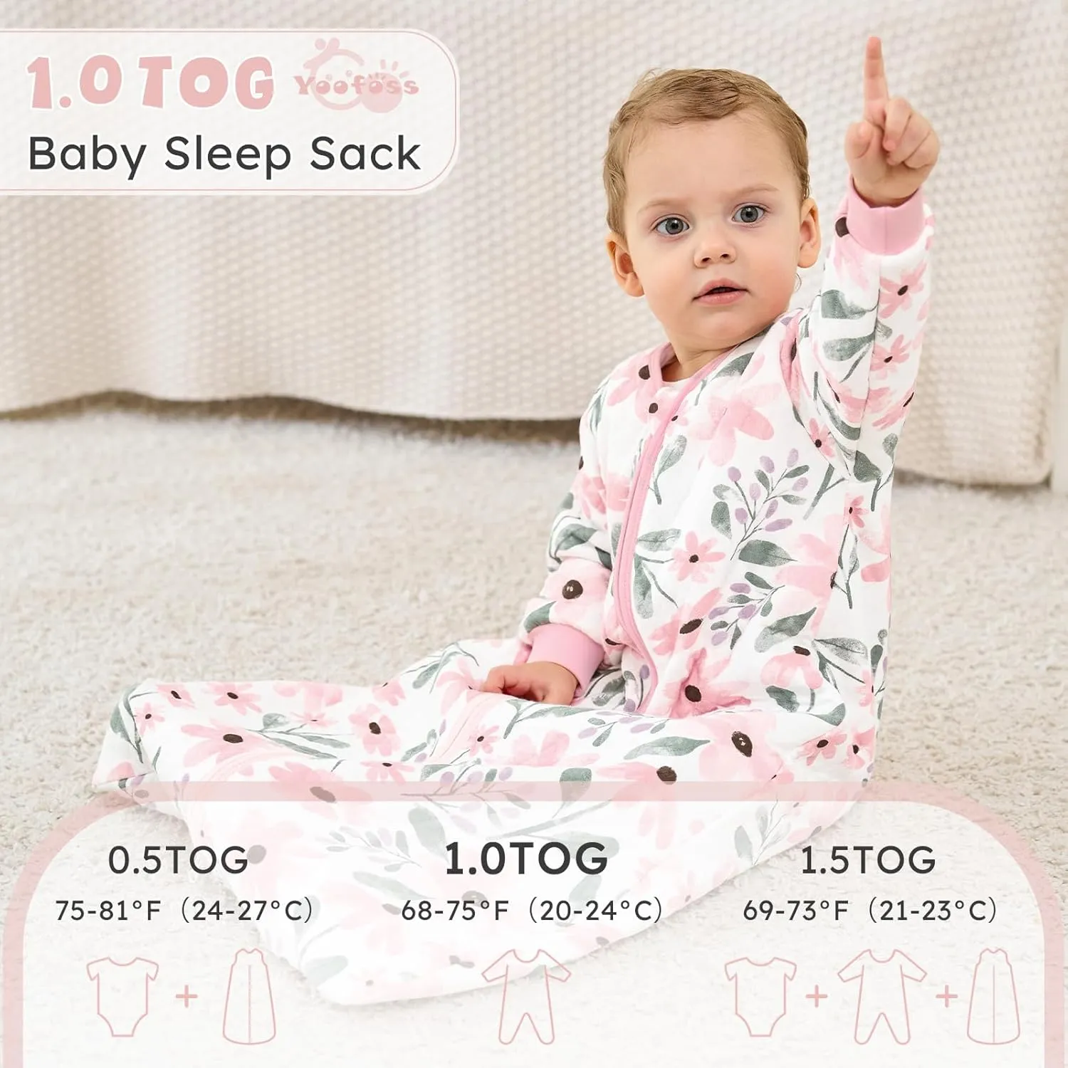 Yoofoss Baby Sleep Sack 18-24 Months 1.0 Tog Long Sleeve Sleep Sack Cotton Wearable Blanket for Toddlers 2-Way Zipper Quilted Sleeping Sacks(X-Large)