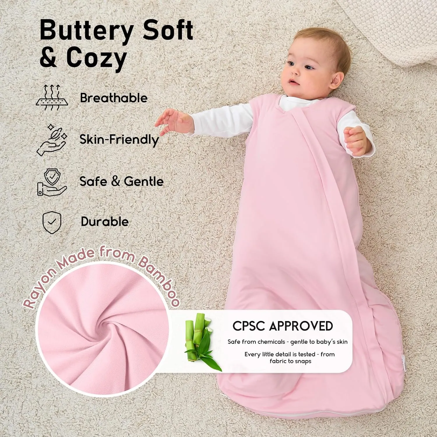 Yoofoss Baby Sleep Sack 18-24 Months Rayon Made from Bamboo TOG 1.0 Baby Wearable Blanket, Super Soft Infant Toddler Sleeping Sack 2-Way Zipper Sleep Sack