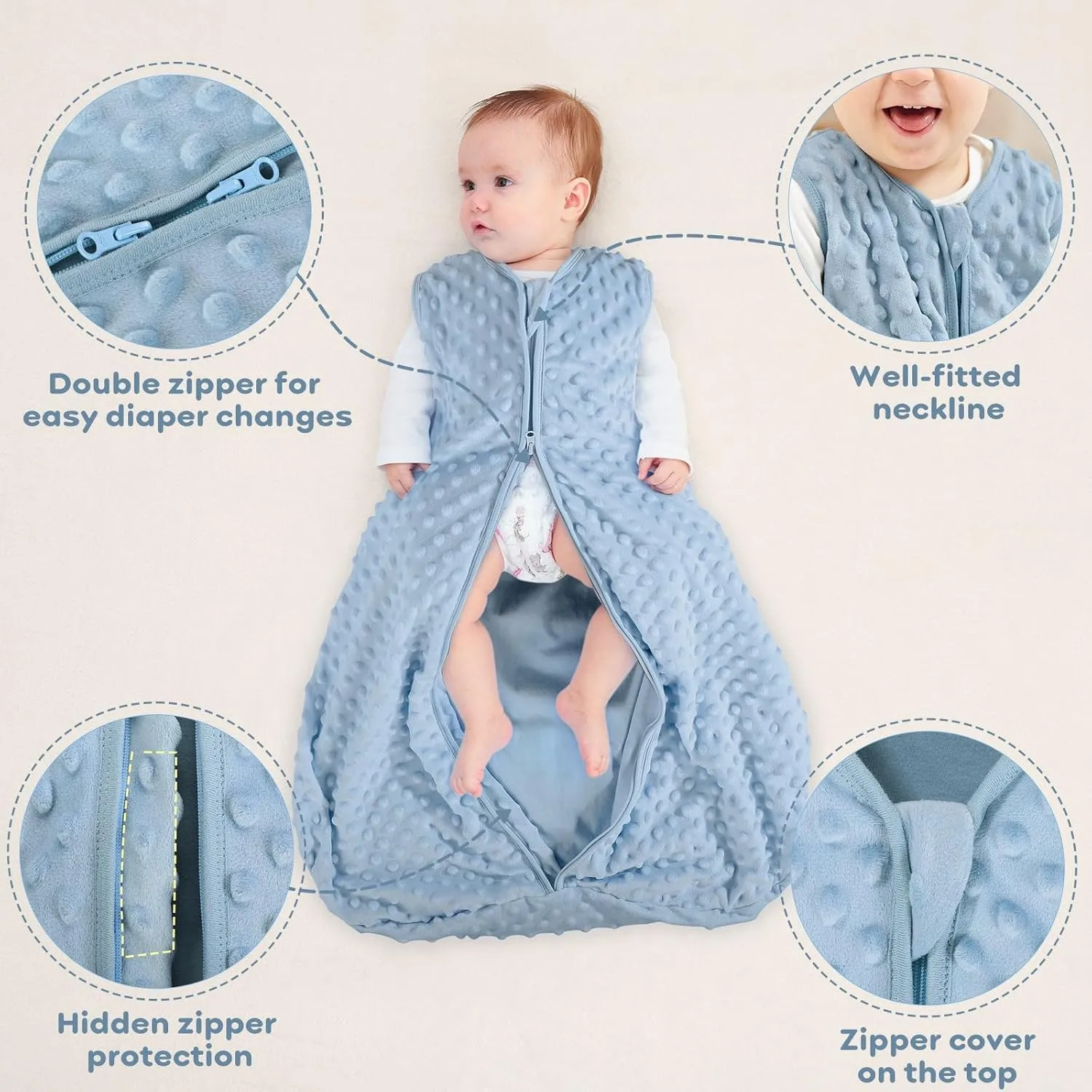 Yoofoss Fleece Baby Sleep Sack 18-24 Months with Plush Dots, TOG 1.5 Baby Wearable Blanket with 2-Way Zipper, Organic Cotton Toddler Sleeping Sack Fleece