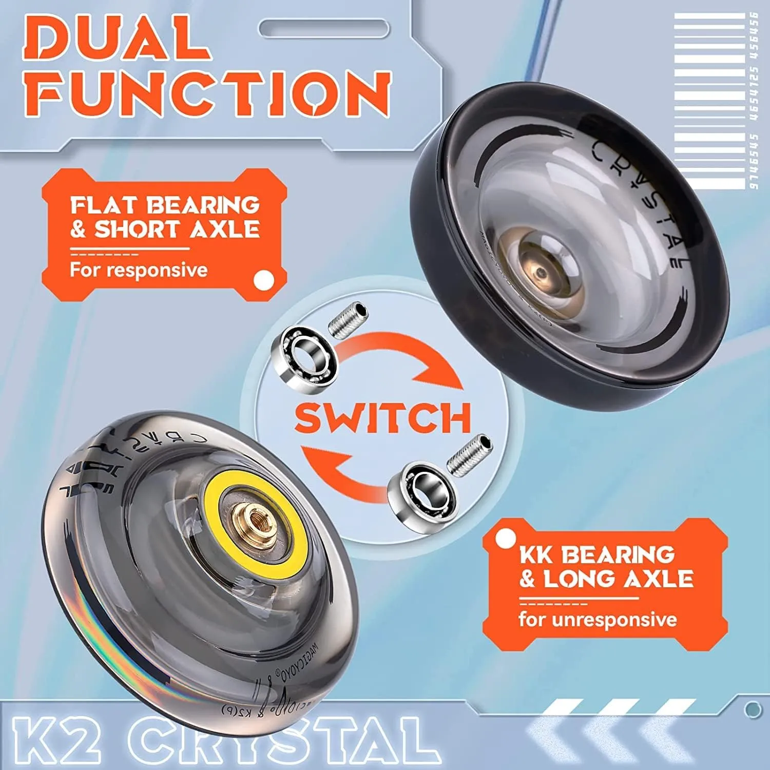 YOSTAR Professional Yoyo Pack of 2 - Dual Purpose Yoyo K2 Crystal Responsive Yoyo for Kids and Unresponsive Yoyo T5 for Advanced, Extra Elegant Yo-yo Case   12 Yoyo Strings   Yo yo Bearing Kit