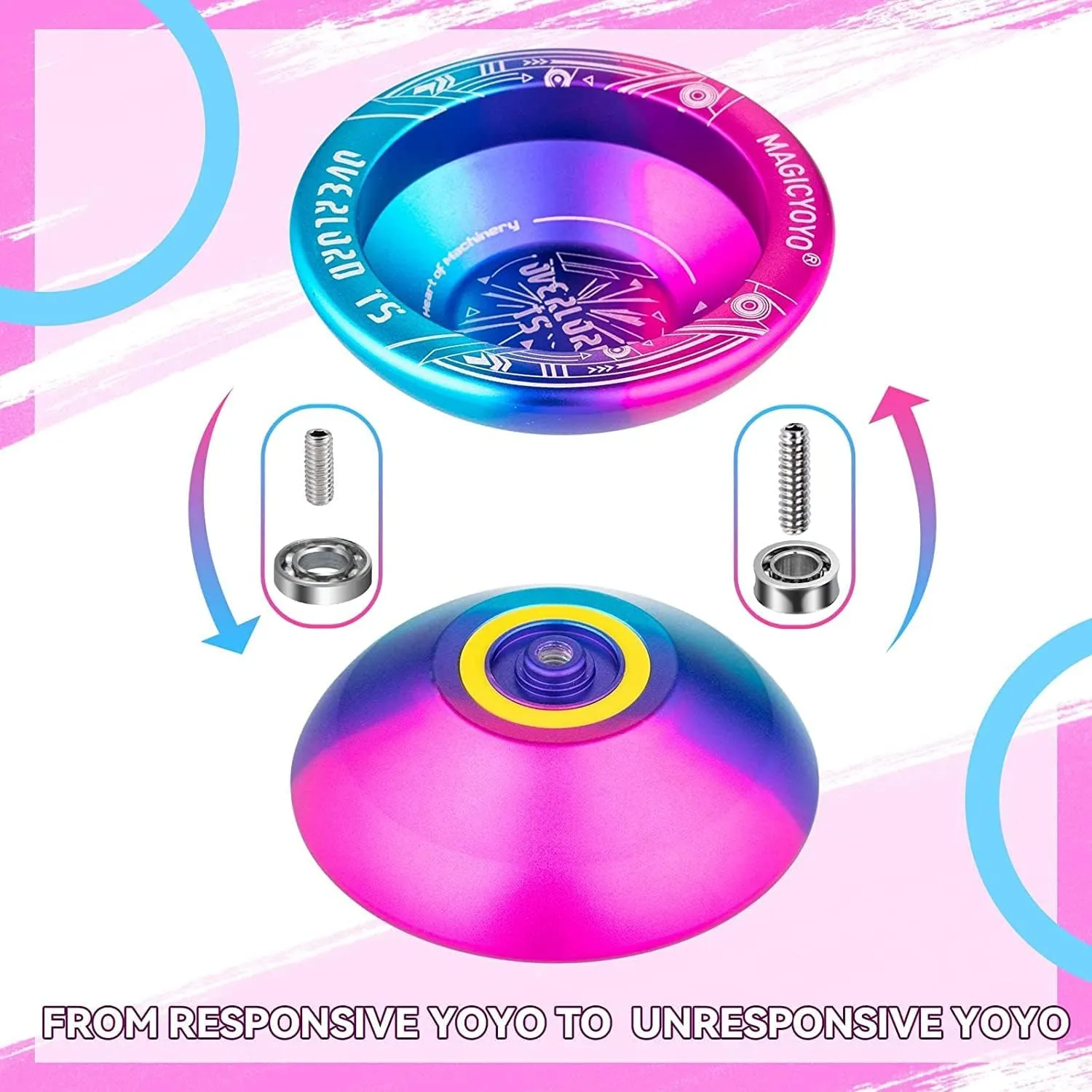 YOSTAR Professional Yoyo Pack of 2 - Dual Purpose Yoyo K2 Crystal Responsive Yoyo for Kids and Unresponsive Yoyo T5 for Advanced, Extra Elegant Yo-yo Case   12 Yoyo Strings   Yo yo Bearing Kit