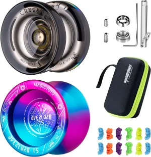 YOSTAR Professional Yoyo Pack of 2 - Dual Purpose Yoyo K2 Crystal Responsive Yoyo for Kids and Unresponsive Yoyo T5 for Advanced, Extra Elegant Yo-yo Case   12 Yoyo Strings   Yo yo Bearing Kit