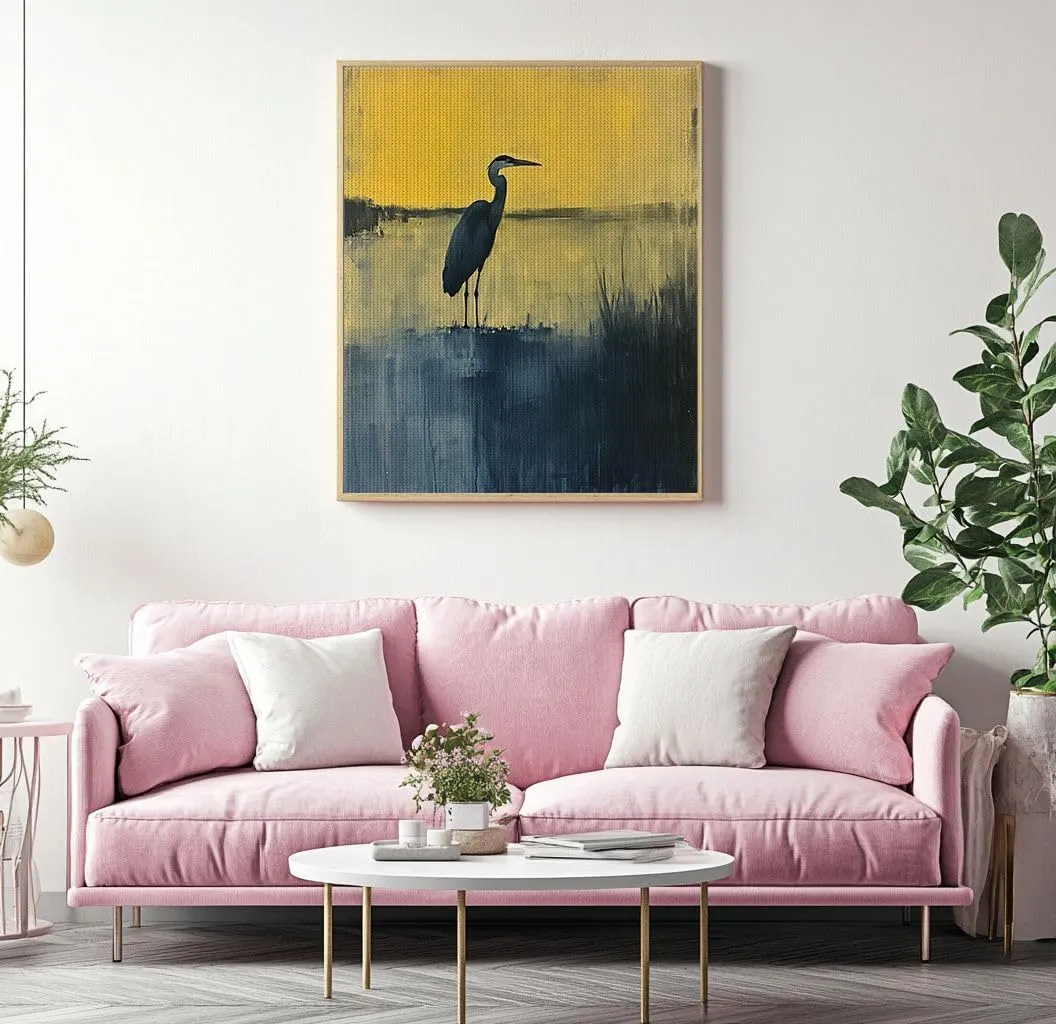 YOWKMR Blue Heron Cross Stitch Kit for Adult, Easy Embroidery Kit Patterns Stamped Cross Stitching, Dusk Reeds Needlecrafts Embroidery Kits Arts and Crafts for Home Decor 16"x20"