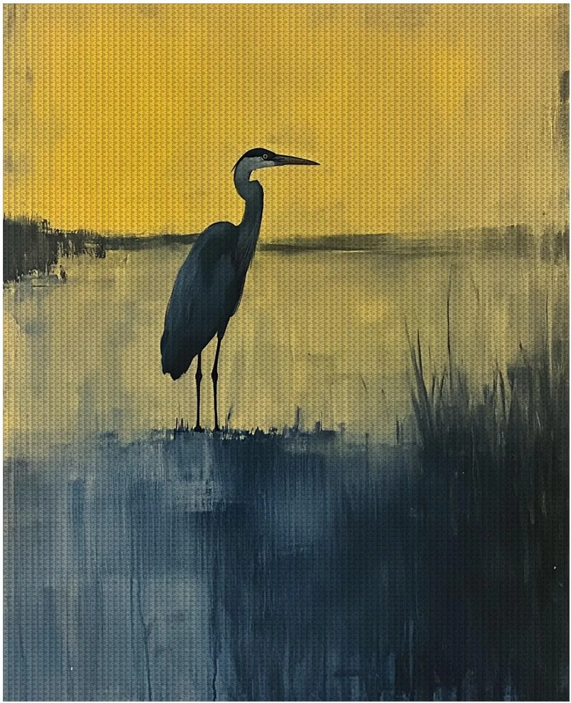 YOWKMR Blue Heron Cross Stitch Kit for Adult, Easy Embroidery Kit Patterns Stamped Cross Stitching, Dusk Reeds Needlecrafts Embroidery Kits Arts and Crafts for Home Decor 16"x20"