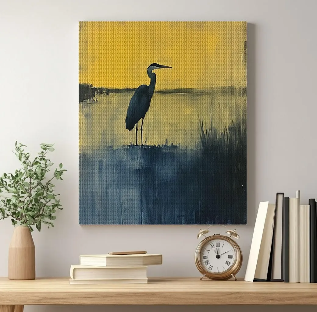 YOWKMR Blue Heron Cross Stitch Kit for Adult, Easy Embroidery Kit Patterns Stamped Cross Stitching, Dusk Reeds Needlecrafts Embroidery Kits Arts and Crafts for Home Decor 16"x20"