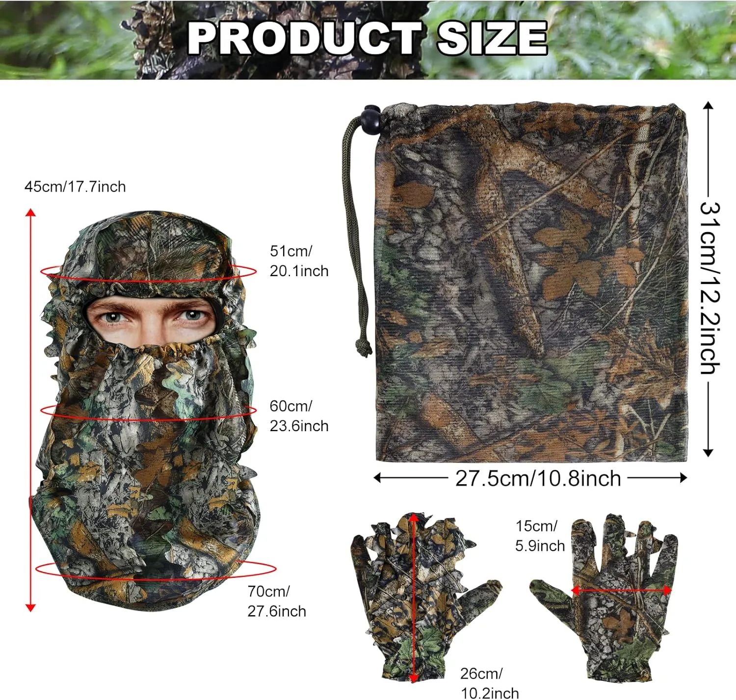 Zicac Outdoor Camo Ghillie Suit 3D Leafy Camouflage Clothing Jungle Woodland Hunting