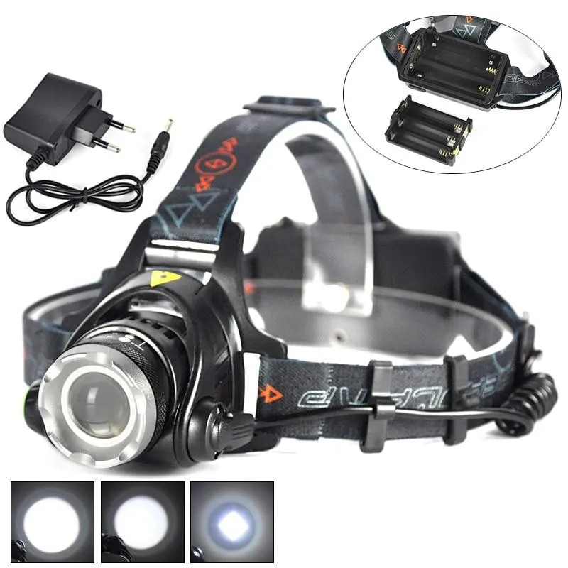 Zoomable XML T6 LED 2000Lumens 3 Mode Headlamp Headlight Flashlight Torch Bicycle Head Light Lamp Power by AAA 18650 Battery
