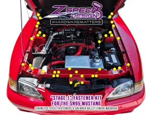 ZSPEC Stage-1 Dress Up Bolts® Fastener Kit for Ford Mustang SN95 V8, Stainless & Billet