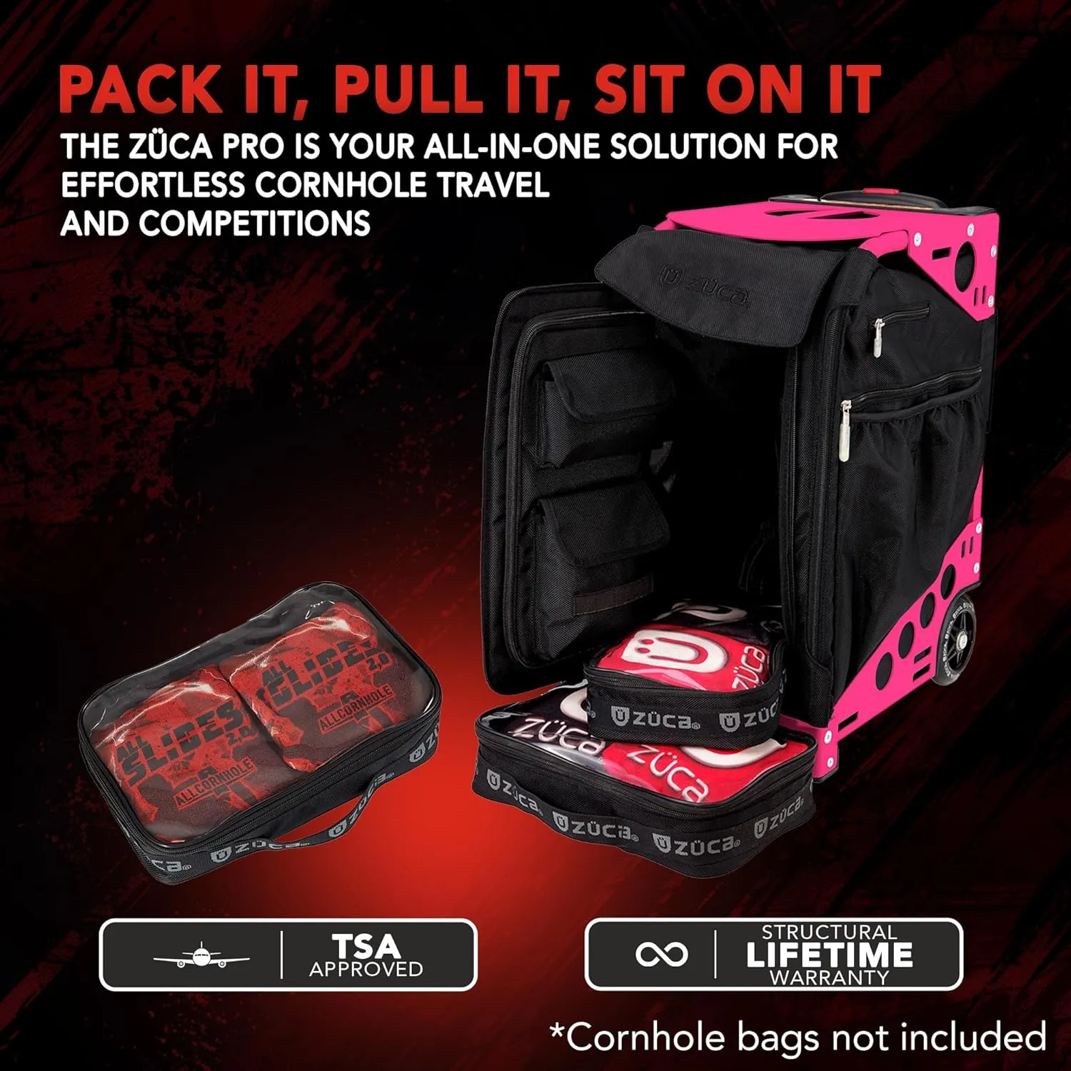 ZUCA Cornhole Pro Bag & Frame - Lightweight Suitcase Carry Luggage, FAA-Compliant Aluminum Frame with Telescoping Handle, Shock-Absorbing Wheels & Water-Resistant Insert Bag, 300 lbs Capacity